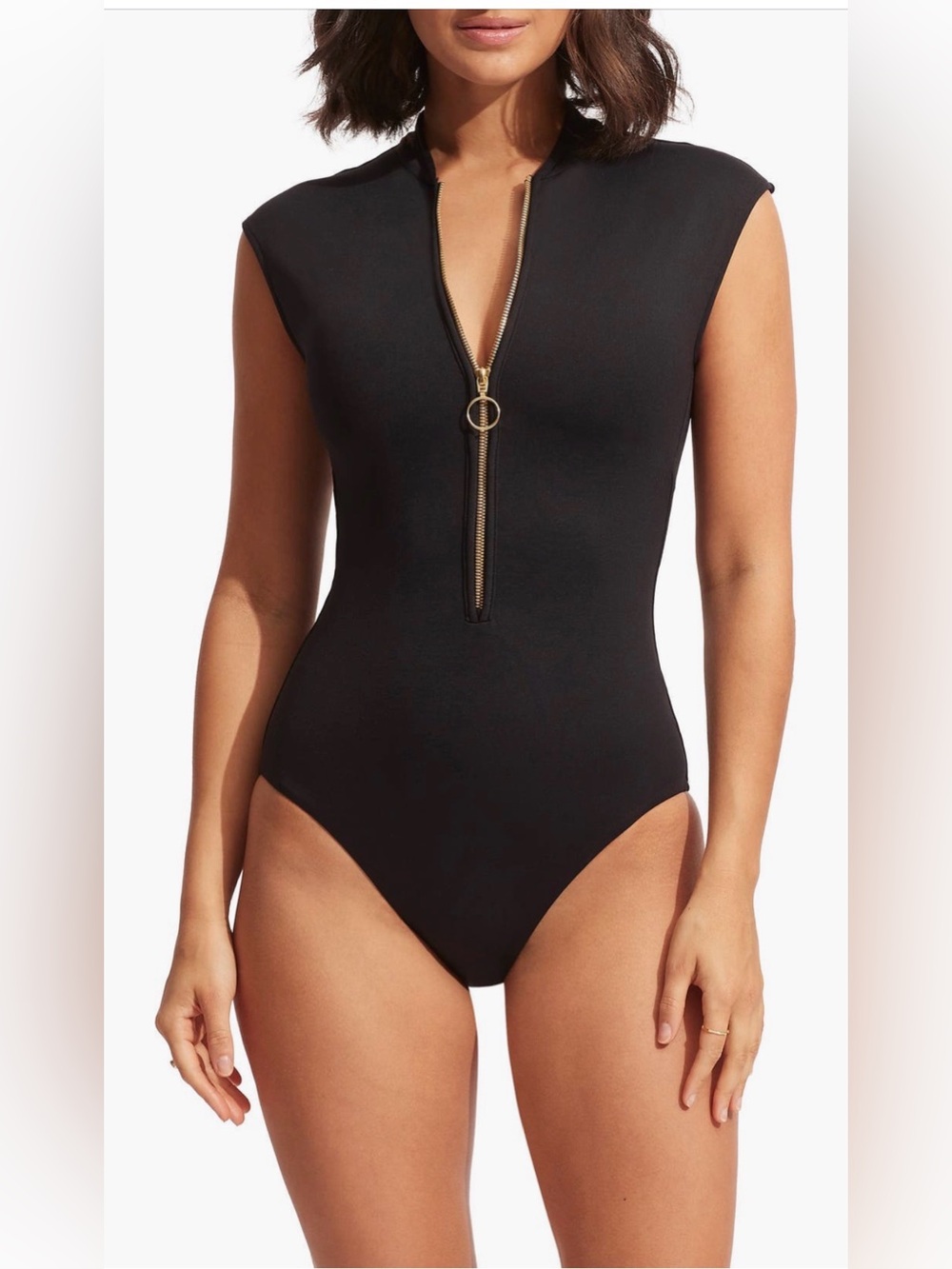 NWT Sea Folly Zip-Up Cap Sleeve One-Piece Swimsuit Sz 8